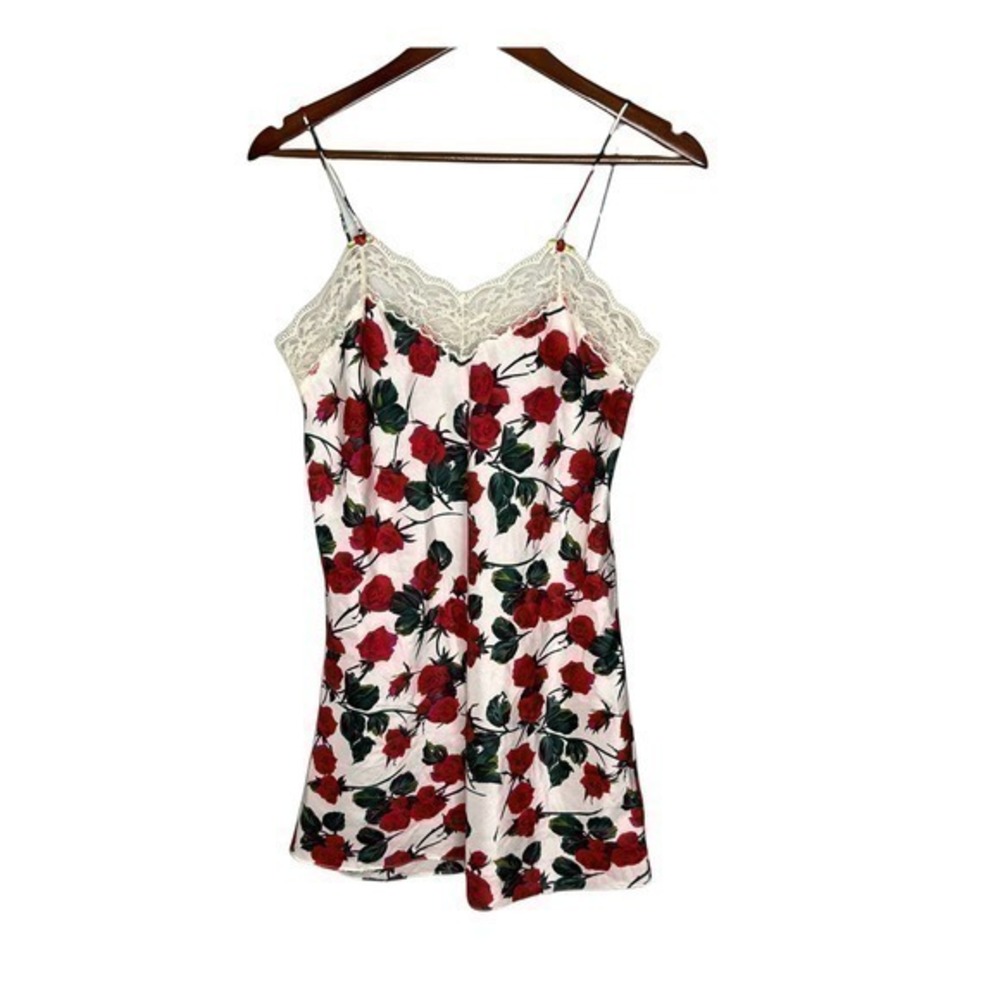 Vintage Beth Michaels cream roses floral lingerie nightie polyester size small